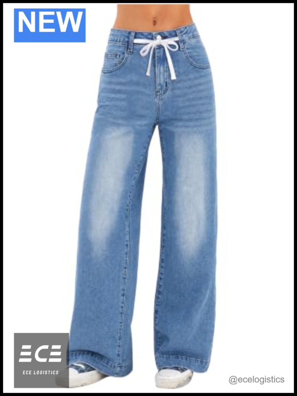Wide Leg Jeans High Waisted Drawstring Denim Pants